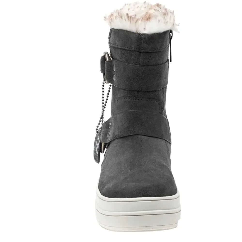 J/Slides NYC Nelly Gray Women Winter Boot Size 8.5 Suede Faux Fur Waterproof New